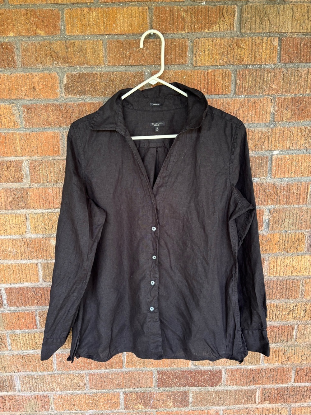 Talbots 100% Irish Linen Button Down Shirt Blouse Women Size 16 Black